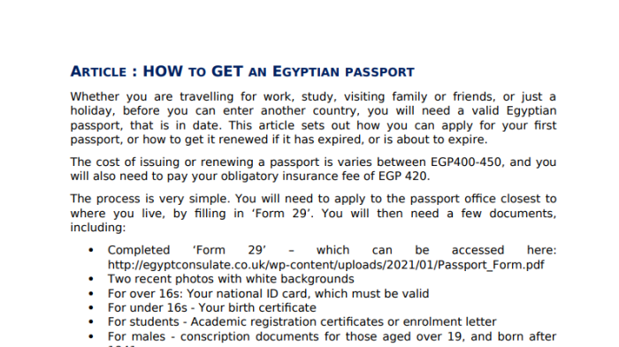 How to get an Egyptian passport