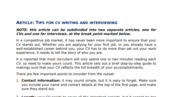 Tips for CV Writing and Interviewing